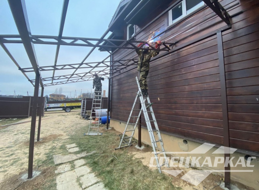 Навес примыкающий к дому для парковки одного автомобиля №69 1747