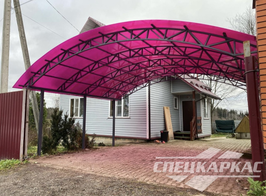 Усиленный навес из поликарбоната арочного типа для парковки двух автомобилей №74 1800