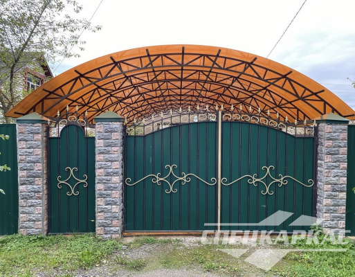 Усиленный навес из поликарбоната для двух автомобилей №96 2022