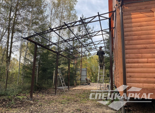 Навес для автомобиля к дому из поликарбоната №86 1916