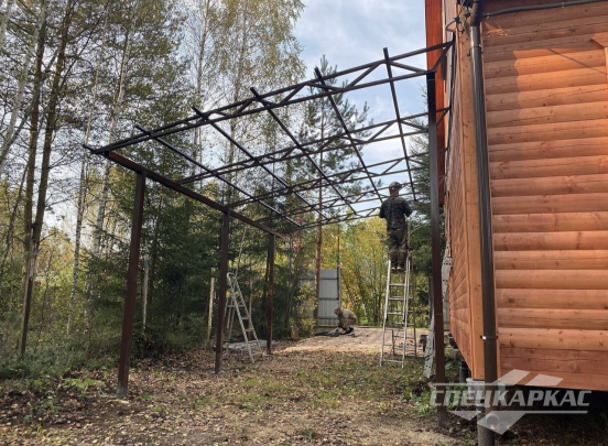 Навес для автомобиля к дому из поликарбоната №86 2