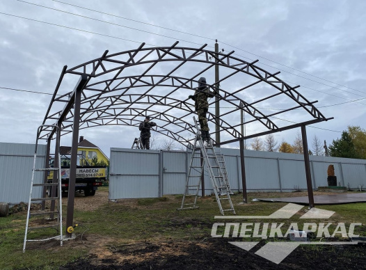 Навес из поликарбоната арочного типа для парковки двух автомобилей на даче №71 1766