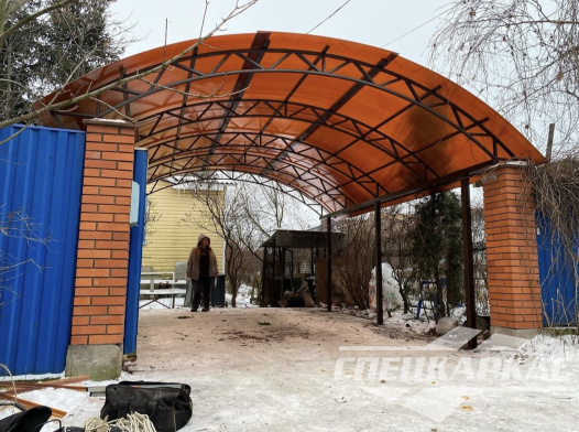 Металлический усиленный навес из поликарбоната для автомобиля №50 1561