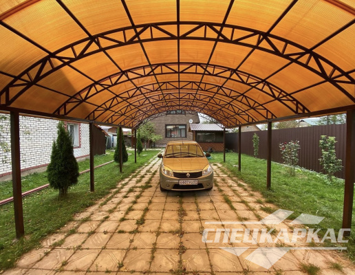 Усиленный навес из поликарбоната для двух автомобилей №96 2018