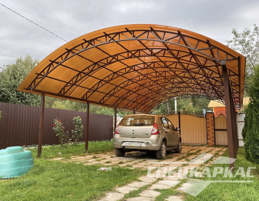 Усиленный навес из поликарбоната для двух автомобилей №96 2015