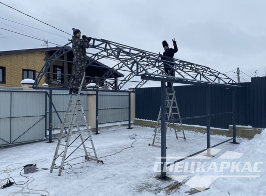 Навес из поликарбоната 6х6 для авто с закрытой боковой стенкой №53 1586