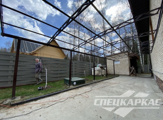 Навес из поликарбоната к дому | Пристенный навес из поликарбоната №2 1070