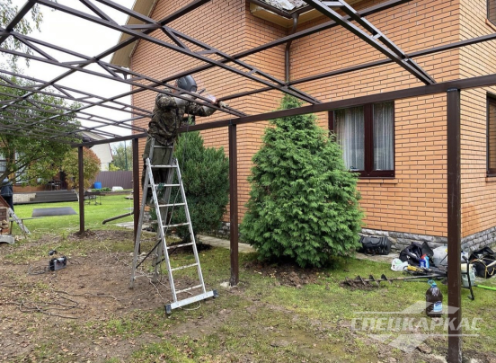 Односкатный навес для автомобилей (скат от соседа) №91 4