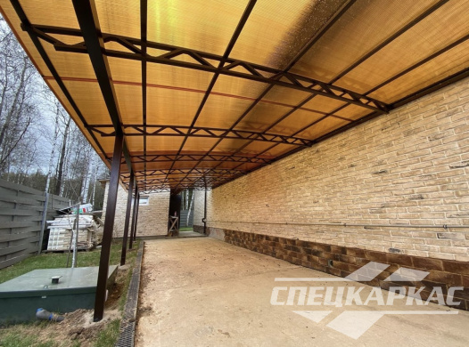 Навес из поликарбоната к дому | Пристенный навес из поликарбоната №2 1075