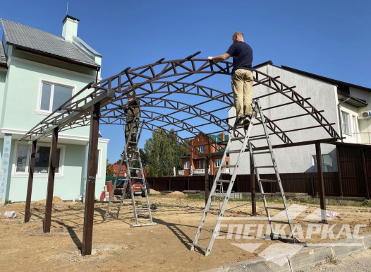 Усиленный навес из поликарбоната для двух автомобилей №88 1938