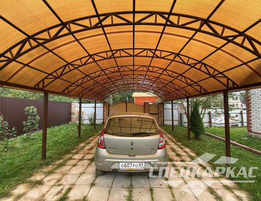 Усиленный навес из поликарбоната для двух автомобилей №96 2017