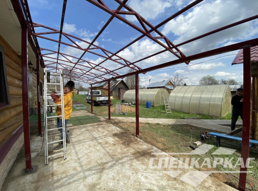 Навес к дому из поликарбоната для террасы №33 1391