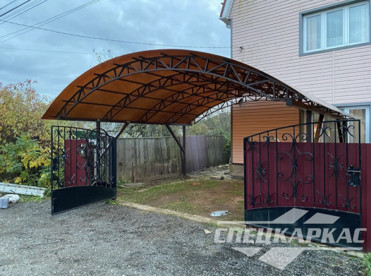 Навес для двух автомобилей из поликарбоната №64 1701