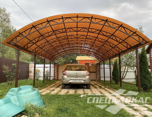Усиленный навес из поликарбоната для двух автомобилей №96 2021