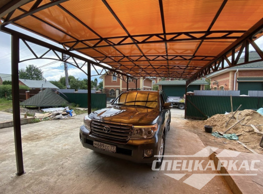 Односкатный навес из поликарбоната для парковки двух автомобилей №23 1298