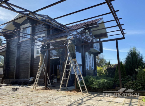 Односкатный навес из поликарбоната (скат за забор) №92 4