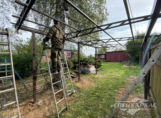 Прямой односкатный навес из поликарбоната для машины №97 3