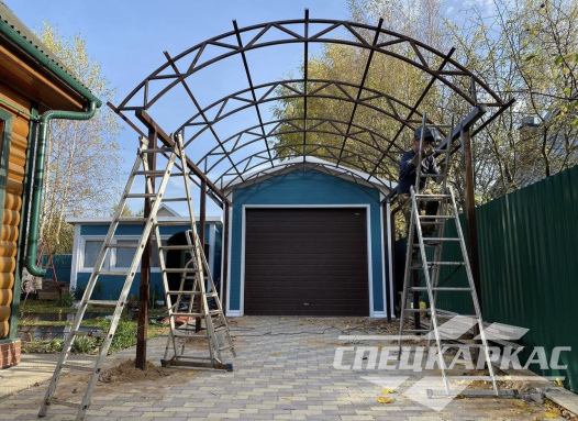 Арочный навес из поликарбоната на две машины №100 2059