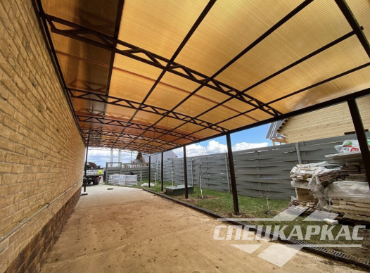 Навес из поликарбоната к дому | Пристенный навес из поликарбоната №2 1072