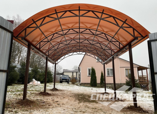 Навес из поликарбоната для парковки машины на даче №67 1731