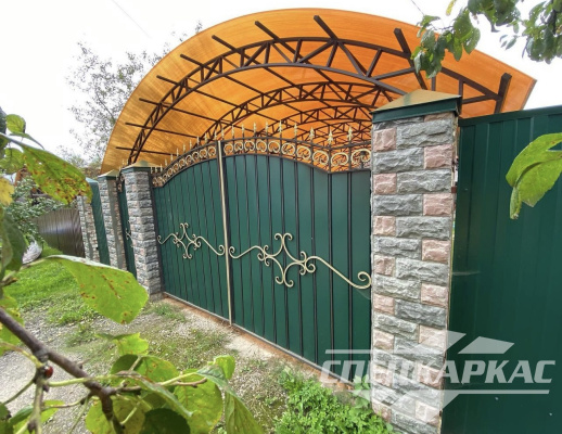 Усиленный навес из поликарбоната для двух автомобилей №96 2023