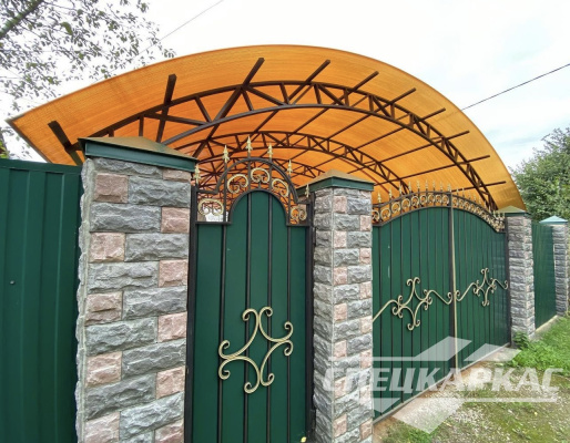 Усиленный навес из поликарбоната для двух автомобилей №96 2024