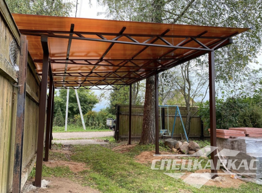 Прямой односкатный навес из поликарбоната для машины №97 2032