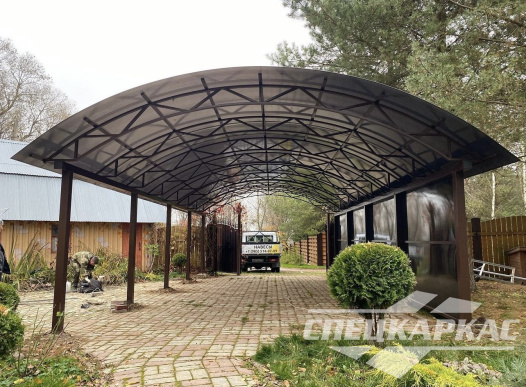 Навес из поликарбоната усиленный, для парковки двух автомобилей №65 1705