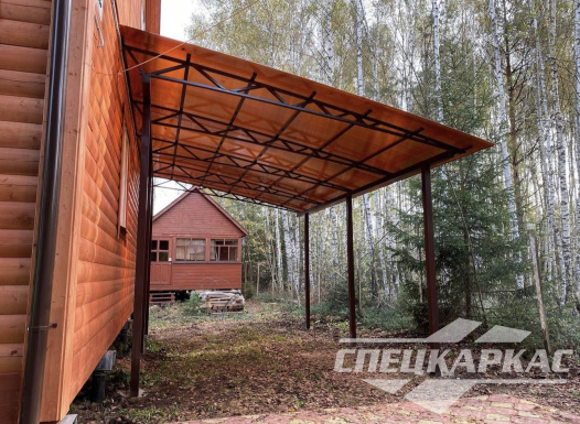 Навес для автомобиля к дому из поликарбоната №86 1920