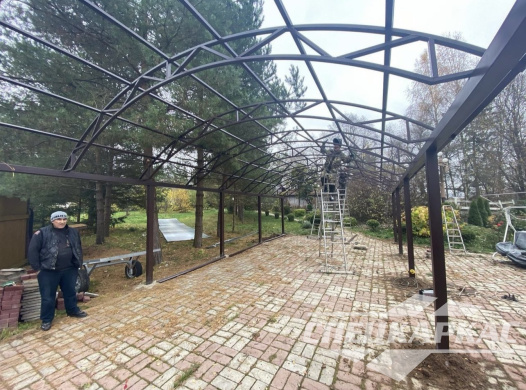 Навес из поликарбоната усиленный, для парковки двух автомобилей №65 1707