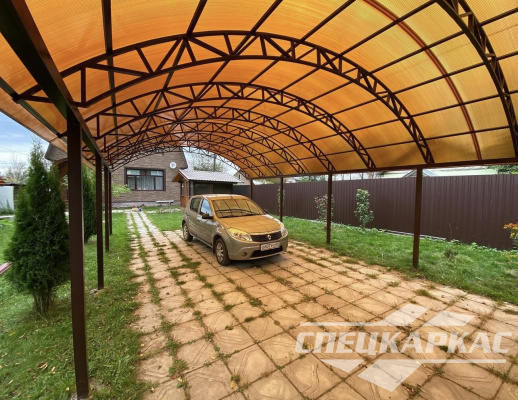 Усиленный навес из поликарбоната для двух автомобилей №96 2016