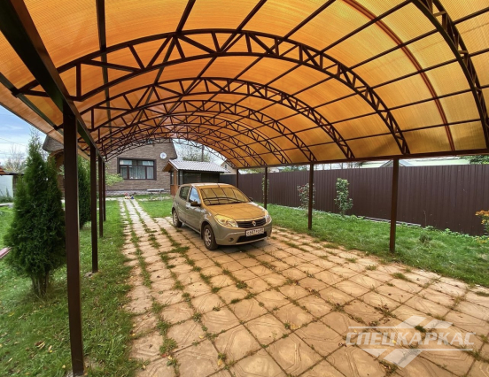 Усиленный навес из поликарбоната для двух автомобилей №96 2