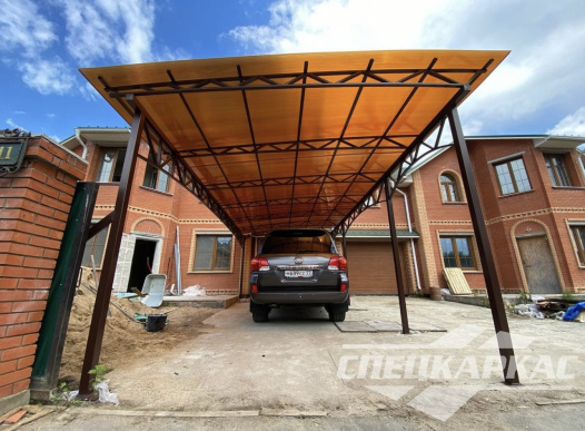 Односкатный навес из поликарбоната для парковки двух автомобилей №23 1297