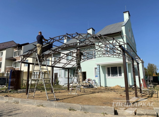 Усиленный навес из поликарбоната для двух автомобилей №88 5