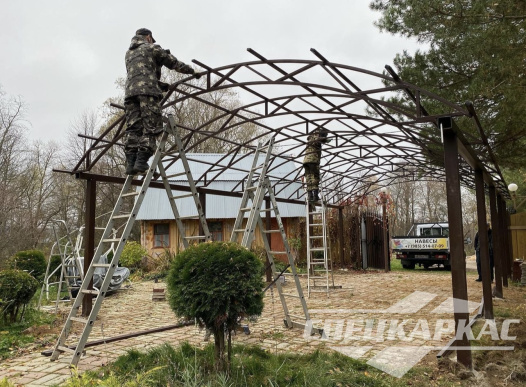 Навес из поликарбоната усиленный, для парковки двух автомобилей №65 1708