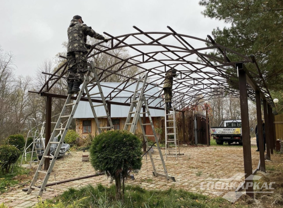 Навес из поликарбоната усиленный, для парковки двух автомобилей №65 4