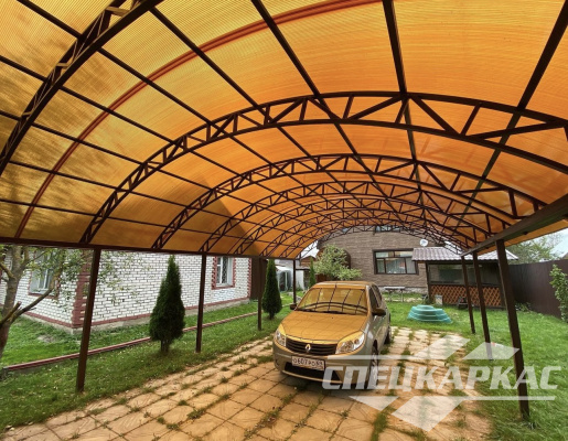 Усиленный навес из поликарбоната для двух автомобилей №96 2020