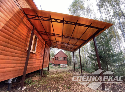 Навес для автомобиля к дому из поликарбоната №86 1923