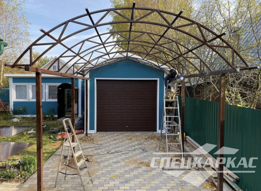 Арочный навес из поликарбоната на две машины №100 2057