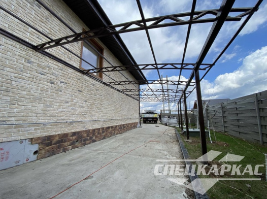 Навес из поликарбоната к дому | Пристенный навес из поликарбоната №2 1071