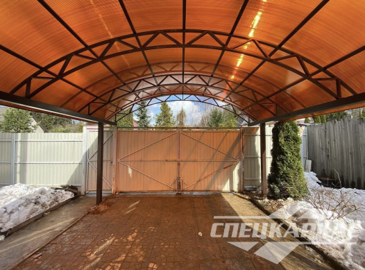 Навес из поликарбоната для автомобилей на даче №42 1480
