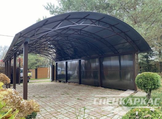 Навес из поликарбоната усиленный, для парковки двух автомобилей №65 1712