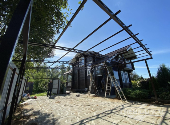 Односкатный навес из поликарбоната (скат за забор) №92 5