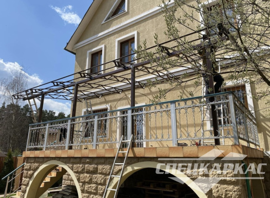 Навес из поликарбоната к дому | Навес над балконом | Навес терасса №14 1207