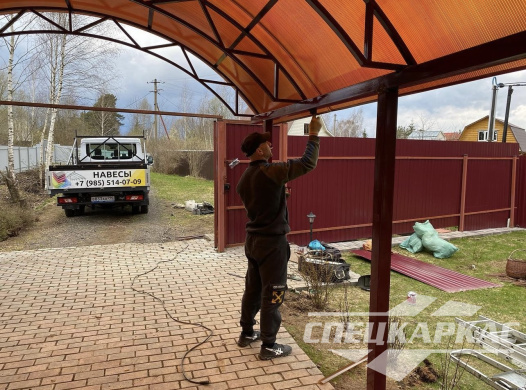 Навес из поликарбоната для парковки двух автомобилей друг за другом №36 1421