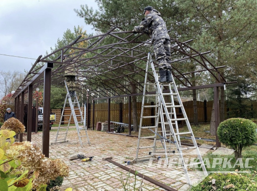 Навес из поликарбоната усиленный, для парковки двух автомобилей №65 1709